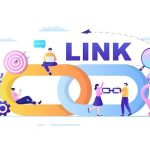 A clean illustration of interconnected website icons (links, chains, authority badges) symbolizing backlinks and SEO growth.